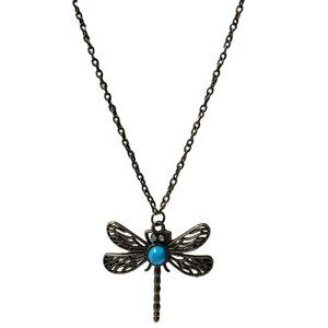 Vintage Dragonfly Pendant Necklace Turquoise Stone Bronze Chain Fashion Jewelry
